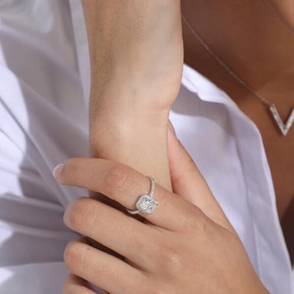 2 Ct Moissanite Women's Ring S925 Sterling Silver Pave Square Diamond - Picture 5 of 5